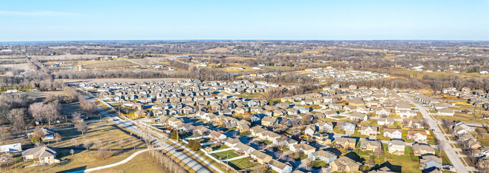 Overhead view of a neighborhood in Grain   Valley, MO